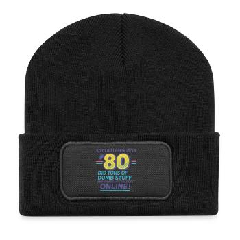 80er Nostalgie: Dummes Zeug online Lustige 80er Jahre - Recycelte Patch Beanie - Schwarz - Vorne