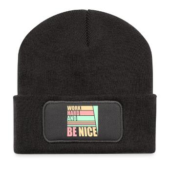 Work Hard Be Nice Motivation Positiver Geist Zitat - Recycelte Patch Beanie - Dunkelgrau - Vorne