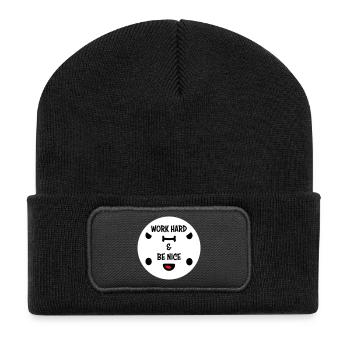 Work Hard Be Nice Motivation Positive Spirit Quote - Recycled Patch Beanie - black - Front