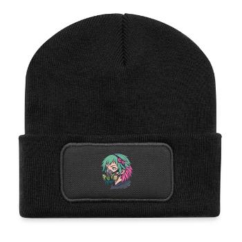 Masque à gaz néon Portrait punk - Beanie recyclé à patch - noir - Devant