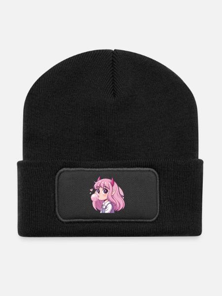 Rosahaariger Dämon Kaugummi - Recycelte Patch Beanie - Schwarz