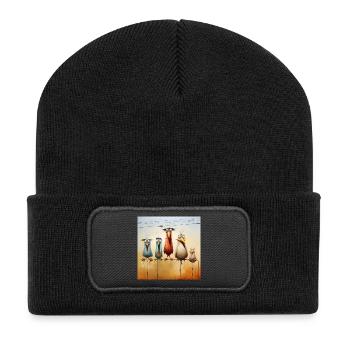 volée d’oiseaux sur un fil - Beanie recyclé à patch - noir - Devant