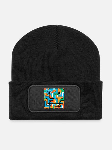 Colored Mesh Pattern Abstract - Recycled Patch Beanie - black