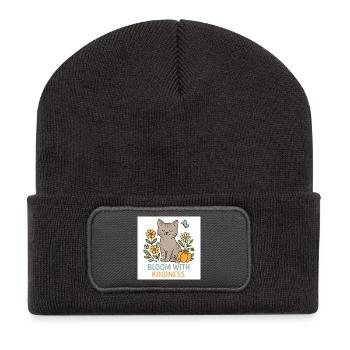 Katzenfreundliche Blütenpracht - Recycelte Patch Beanie - Dunkelgrau - Vorne