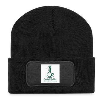 Golf & Kaffee – Der perfekte Schwung  - Recycelte Patch Beanie - Schwarz - Vorne