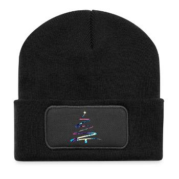 Weihnachtsbaum One-Line Design – Modern & Bunt - Recycelte Patch Beanie - Schwarz - Vorne