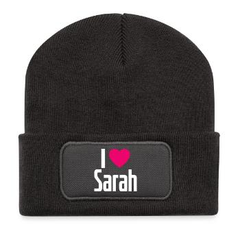 I Love Sarah Pink Heart I Love Sarah - Recycled Patch Beanie - dark grey - Front