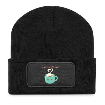Kakaoliebhaber - Kawaii Winter Becher mit heißer Schokolade - Recycelte Patch Beanie - Schwarz - Vorne
