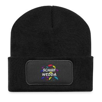 Schiet Wedda: Bunte Regenschirm-Kunst - Recycelte Patch Beanie - Schwarz - Vorne