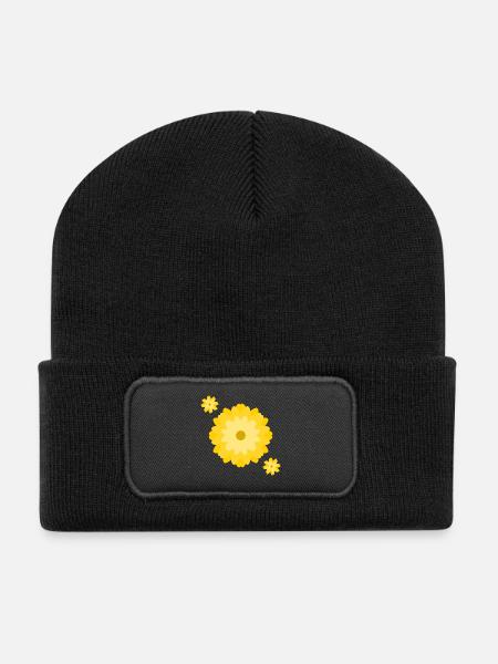 Sunny Daisy Burst - Recycelte Patch Beanie - Schwarz