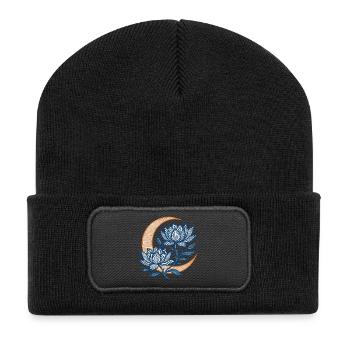 Moonlit Blue Lotus Crescent - Recycled Patch Beanie - black - Front