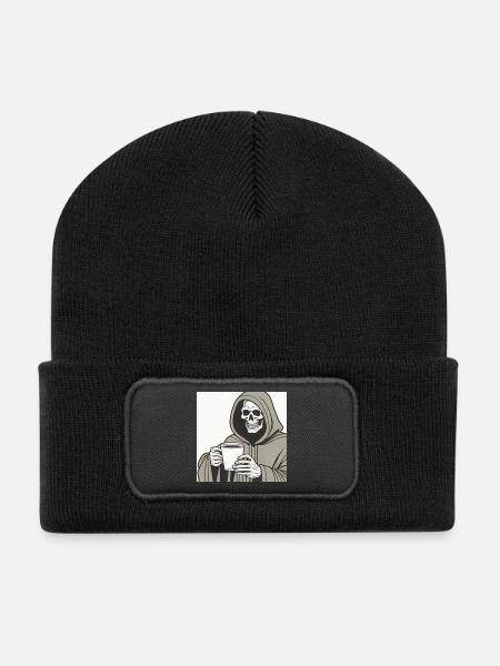 Sensenmann Skelett Becher mit Kapuze - Recycelte Patch Beanie - Schwarz