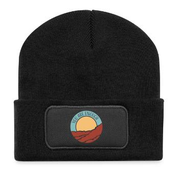 You Are Enough Selbstliebe Motivationsspruch Zitat - Recycelte Patch Beanie - Schwarz - Vorne
