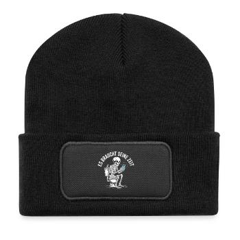 Skelett Spruch – Es braucht seine Zeit Humor - Recycelte Patch Beanie - Schwarz - Vorne