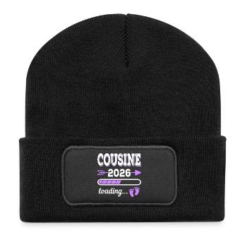 Cousin 2026 Loading Idée de cadeau de grossesse - Beanie recyclé à patch - noir - Devant