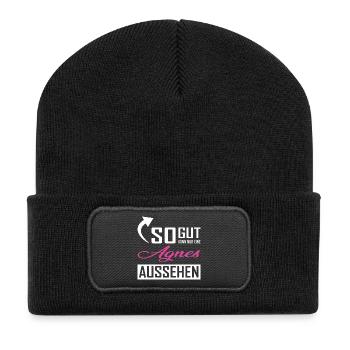 Only an Agnes can look so good - Recycled Patch Beanie - black - Front