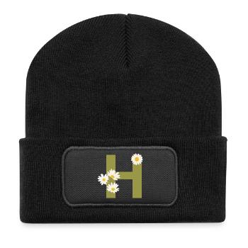 Buchstabe h grüne Gänseblümchen - Recycelte Patch Beanie - Schwarz - Vorne