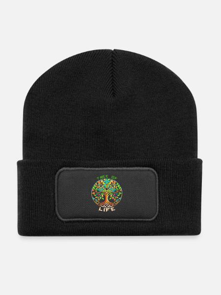 Rainbow Tree of Life Circle - Recycled Patch Beanie - black