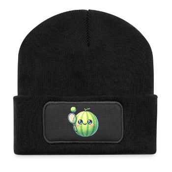 Kawaii watermelon with tennis racket and ball - Recycled Patch Beanie - black - Front