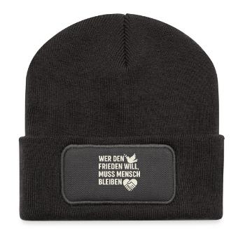 Paix et humanité - Beanie recyclé à patch - charbon - Devant