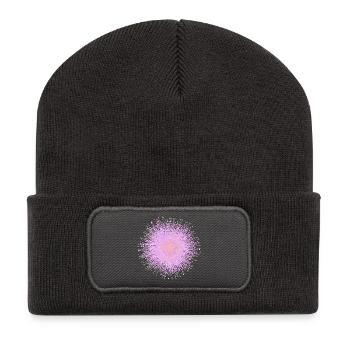 Rosa Mimosenblüte – Zartes Blumen Design - Recycelte Patch Beanie - Dunkelgrau - Vorne