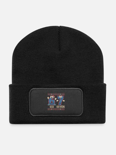 6 7 Sechs Sieben Meme – Weihnachten - Recycelte Patch Beanie - Schwarz
