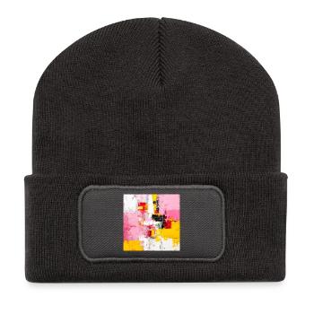 Abstract Color Blocks Pink Yellow - Recycled Patch Beanie - dark grey - Front