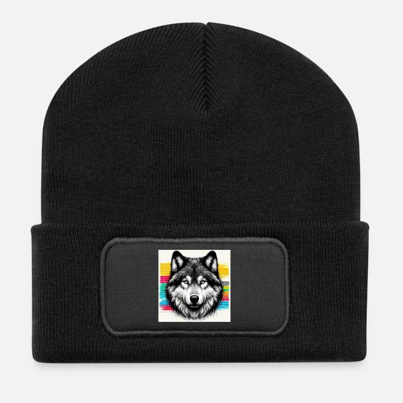 Wolf - Recycelte Patch Beanie - Schwarz