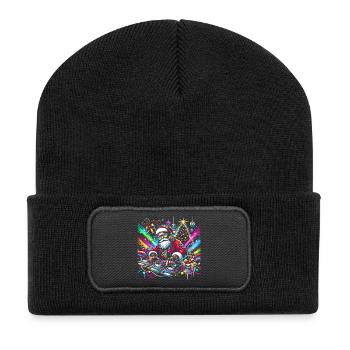 Neon Santa DJ Weihnachtspuls - Recycelte Patch Beanie - Schwarz - Vorne