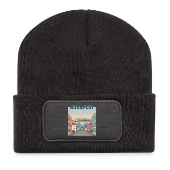 Budapest Tram River Vintage Travel Poster City - Recycled Patch Beanie - dark grey - Front