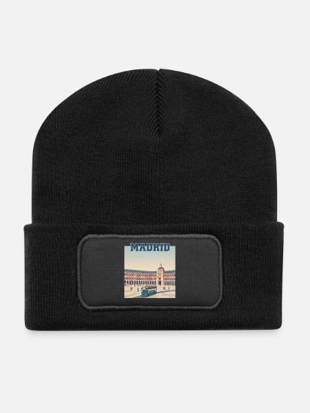 Madrid Plaza Retro-Busszene - Recycelte Patch Beanie - Schwarz