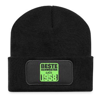 Schwesterchen 1958 - Recycelte Patch Beanie - Schwarz - Vorne