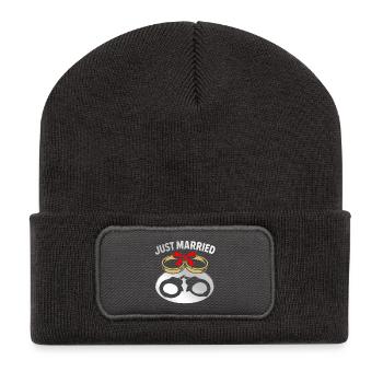 Gerade verheiratet Lustige Frischvermählte Junggeselle Bachelor - Recycelte Patch Beanie - Dunkelgrau - Vorne