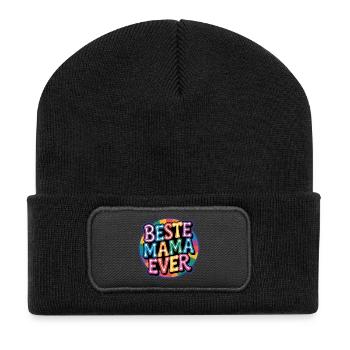 Beste Mama Ever Regenbogen Design - Recycelte Patch Beanie - Schwarz - Vorne