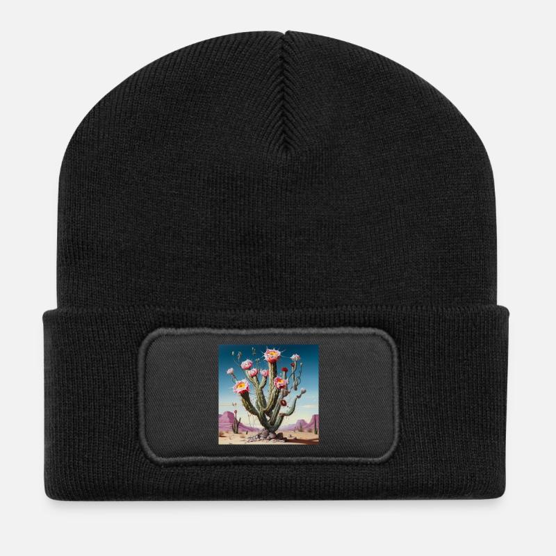 Desert Cactus Blossom Rush - Recycled Patch Beanie - black