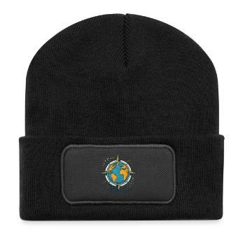 Voyageur globe-trotter boussole vintage - Beanie recyclé à patch - noir - Devant