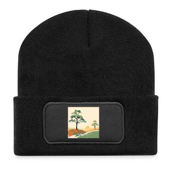 Pastell-Sonnenuntergangsbäume - Recycelte Patch Beanie - Schwarz - Vorne