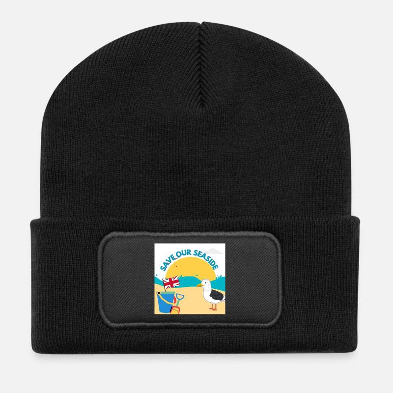 Rettet unsere Küstenillustration - Recycelte Patch Beanie - Schwarz