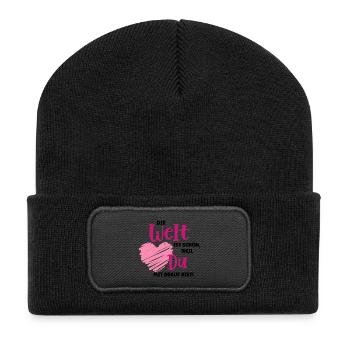 The world is beautiful – declaration of love - Recycled Patch Beanie - black - Front