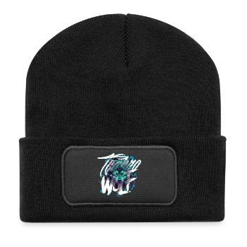 Tête de Loup Techno Néon – Loup Rave - Beanie recyclé à patch - noir - Devant