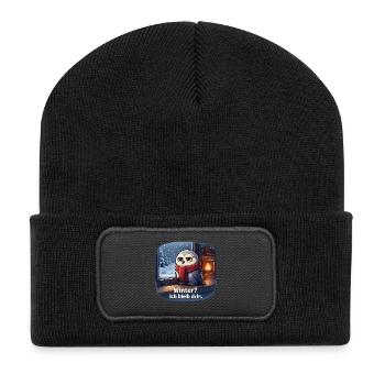 Winter Eule: Ich bleib drin - Recycelte Patch Beanie - Schwarz - Vorne