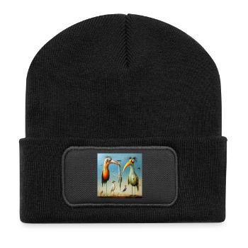 Volée surréaliste d’oiseaux sur la plage - Beanie recyclé à patch - noir - Devant