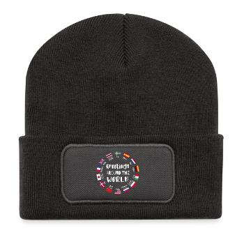 Greetings from all over the world - Hello in all languages - Recycled Patch Beanie - dark grey - Front