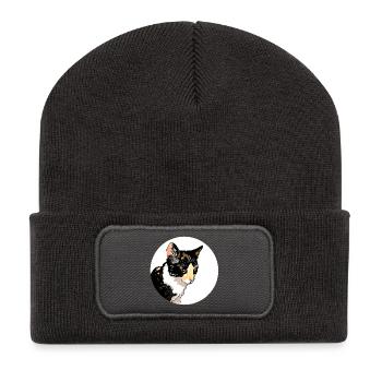 Cat Portrait Circle Contrast - Recycled Patch Beanie - dark grey - Front