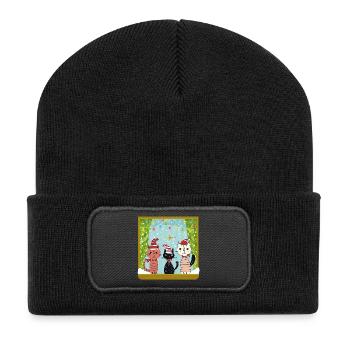 Katzen Weihnachtszauber - Recycelte Patch Beanie - Schwarz - Vorne