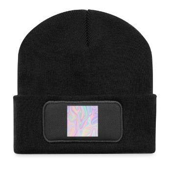 Irideszierende Abstrakte Liquid Pastel Muster - Recycelte Patch Beanie - Schwarz - Vorne