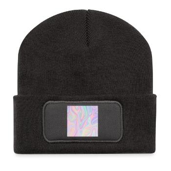 Irideszierende Abstrakte Liquid Pastel Muster - Recycelte Patch Beanie - Dunkelgrau - Vorne