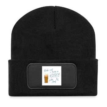 Bleib cool Kölsch Design, Karneval ein Leben lang  - Recycelte Patch Beanie - Schwarz - Vorne