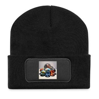 Farbenspiel Glaskugeln Reflexionskunst - Recycelte Patch Beanie - Schwarz - Vorne