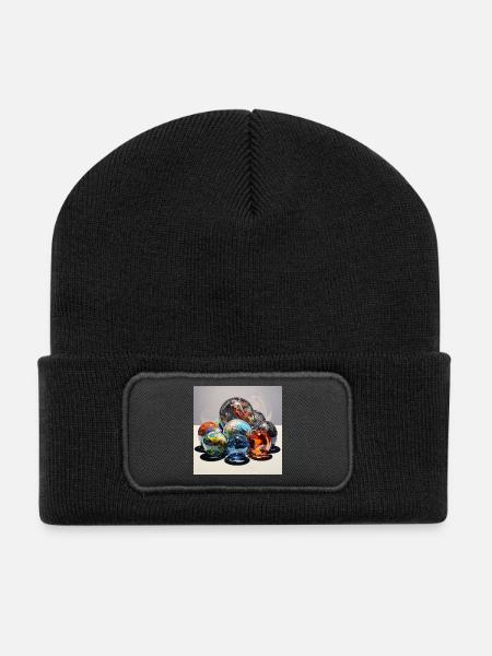 Play of Colors Glass Balls Reflection Art - Recycled Patch Beanie - black